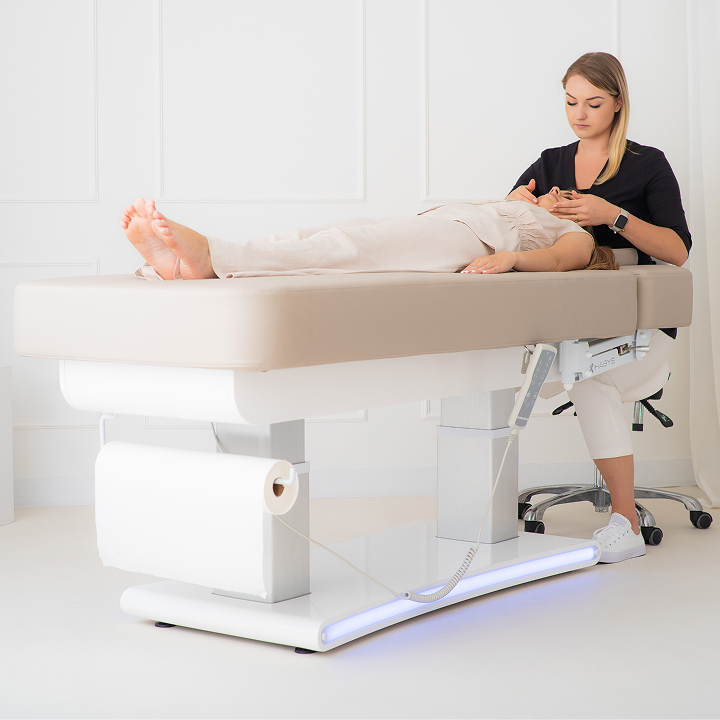 Łóżko kosmetyczne Prestia Grey w salonie kosmetycznym i SPA