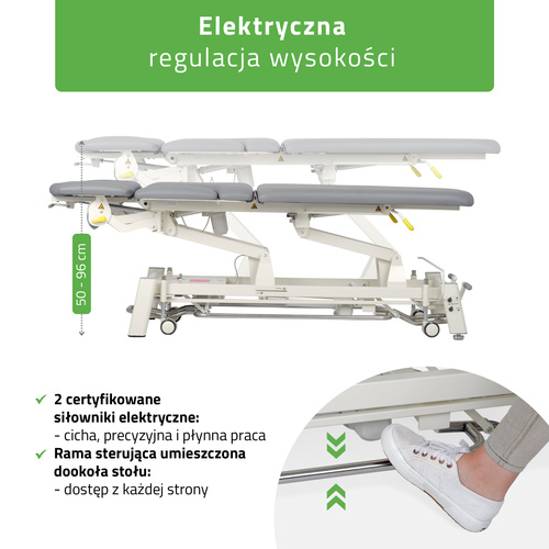 Stół rehabilitacyjny, do masażu, elektryczny Proxima X7 - rama sterująca, szaro biały | 3 lata gwarancji
