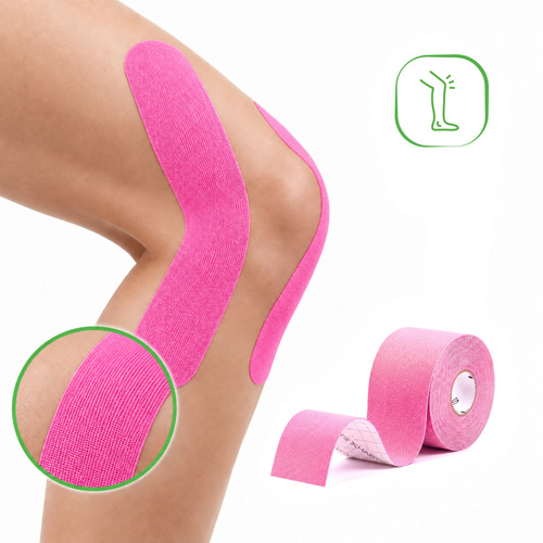 Tejp, taśma elastyczna do kinesiotapingu, 5 cm × 5 m, różowa, Strong | Habys