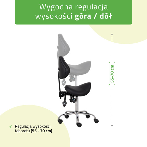 Taboret siodłowy Sola z oparciem – czarny