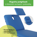 Stół rehabilitacyjny, do masażu elektryczny Optima – pilot ręczny, niebiesko biały