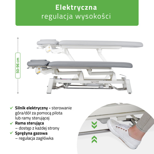 Stół rehabilitacyjny, do masażu, elektryczny Proxima V4 Ergo - pilot ręczny, rama sterująca, szaro biały | 3 lata gwarancji