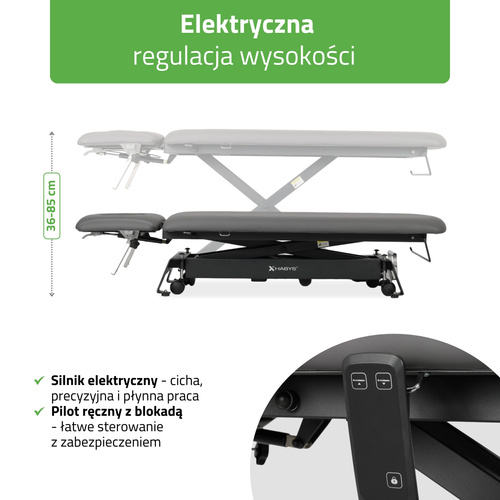 Stół rehabilitacyjny, do masażu, elektryczny Evero Cross X4 Ergo – pilot ręczny, szaro czarny