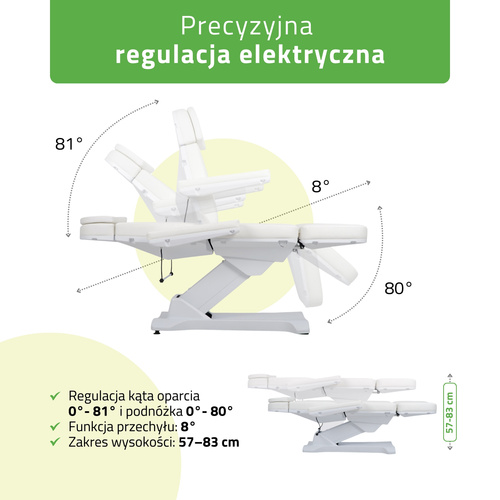 Fotel kosmetyczny z regulacją elektryczną Selia PRO 4, White - 4 silniki