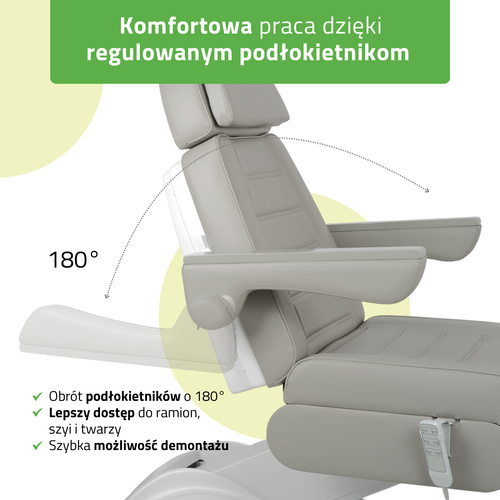Fotel kosmetyczny z regulacją elektryczną Leo PRO 4, szary - 3 silniki