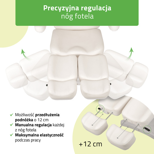 Fotel kosmetyczny z regulacją elektryczną Elara PRO 6P, biały - 2 silniki