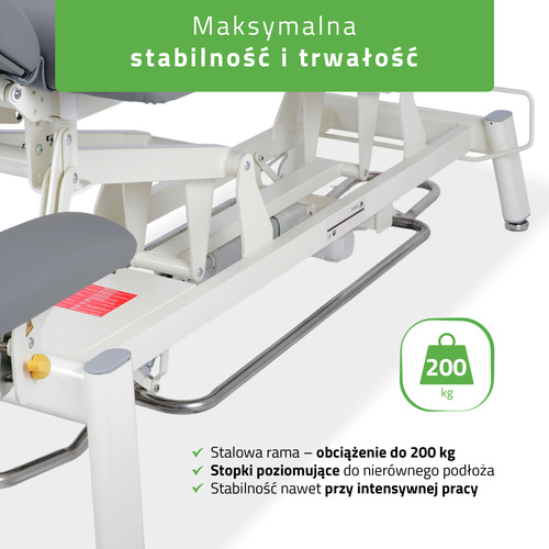 Stół rehabilitacyjny, do masażu, elektryczny Proxima V4 Ergo - pilot ręczny, rama sterująca, szaro biały | 3 lata gwarancji