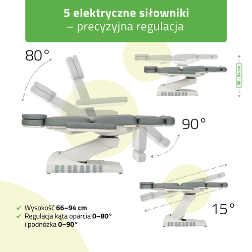 Fotel kosmetyczny z regulacja elektryczną Luxoria PRO 5, Ash Grey - 4 silniki | 3 lata gwarancji