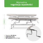 Stół rehabilitacyjny do masażu Vigo 2, sterowanie korbka (jasno szary, biała rama)