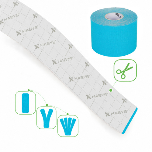 Tejp, taśma elastyczna do kinesiotapingu, 5cm×5m, niebieska, Strong | Habys