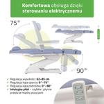 Fotel kosmetyczny z regulacją elektryczną Elara PRO 4, fioletowy - 3 silniki