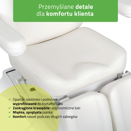 Fotel kosmetyczny z regulacją elektryczną Elara PRO 6P, biały - 2 silniki