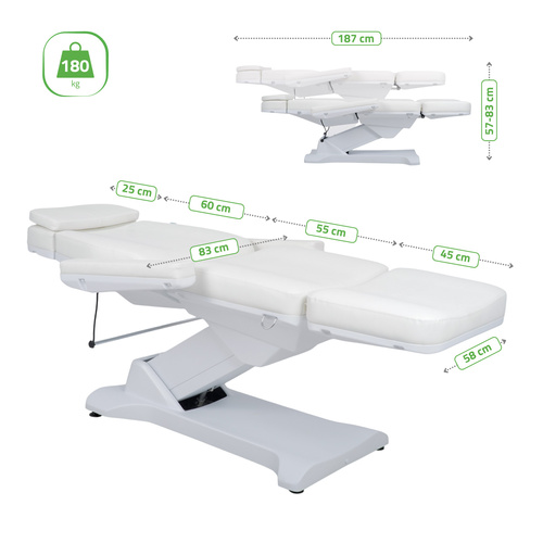 Fotel kosmetyczny z regulacją elektryczną Selia PRO 4, White - 4 silniki