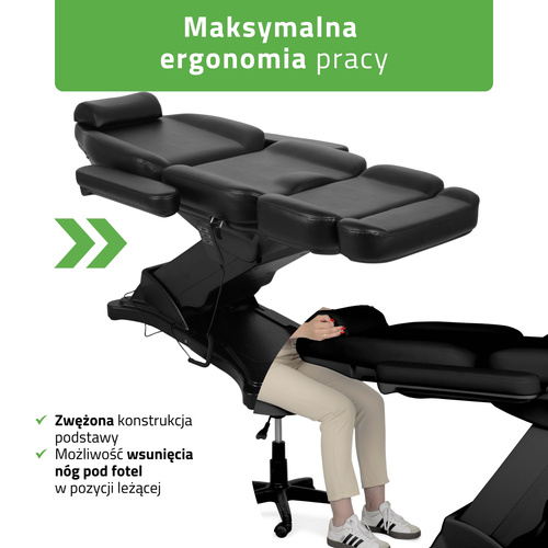 Fotel kosmetyczny z regulacją elektryczną Elara PRO 4, czarny - 3 silniki