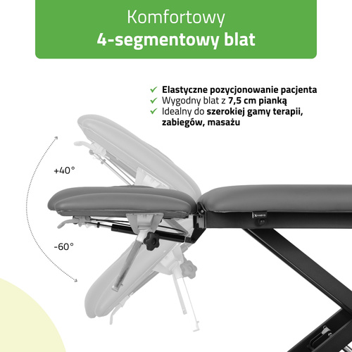 Stół rehabilitacyjny, do masażu, elektryczny Evero Cross X4 Ergo – pilot ręczny, szaro czarny