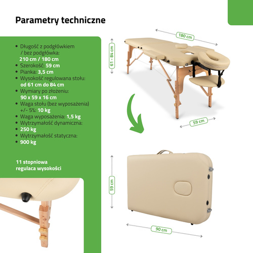 Stół do masażu Lira 59 cm - beżowy