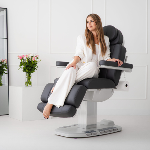 Evia One Graphite - fotel kosmetyczny elektryczny do zabiegów podologicznych na stabilnej kolumnie | 4 lata gwarancji