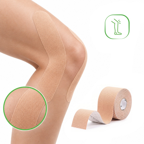 Tejp, taśma elastyczna do kinesiotapingu, 5 cm × 5 m, beżowa, Standard | Habys
