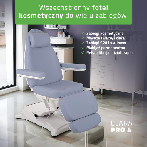 Fotel kosmetyczny z regulacją elektryczną Elara PRO 4, fioletowy - 3 silniki
