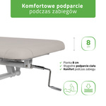 Stół rehabilitacyjny do masażu Vigo 2, sterowanie korbka (jasno szary, biała rama)