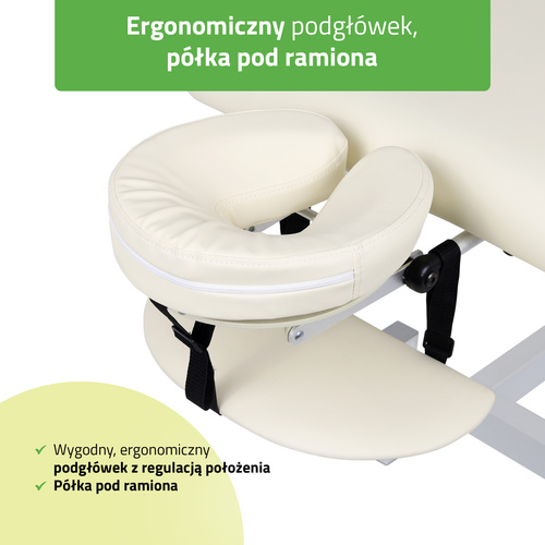 Stół rehabilitacyjny, do masażu, elektryczny Fortis 1 - pilot ręczny, rama sterująca, beżowo biały