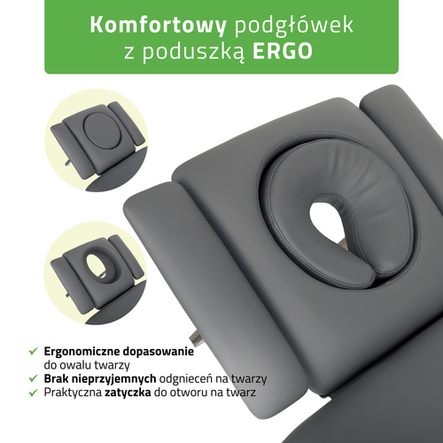 Stół rehabilitacyjny, do masażu, elektryczny Fortis 4 Ergo - pilot ręczny, szaro czarny