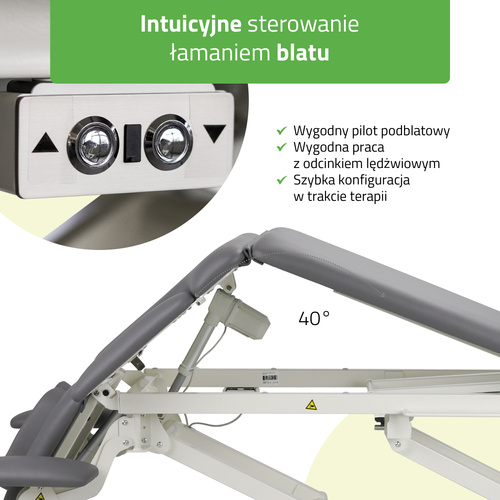 Stół rehabilitacyjny, do masażu, elektryczny Evero X7 Ergo - rama sterująca, szaro biały | 3 lata gwarancji