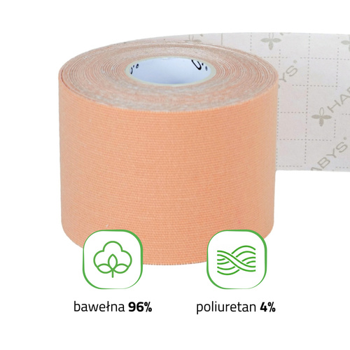 Tejp, taśma elastyczna do kinesiotapingu, 5 cm × 5 m, beżowa, Standard | Habys