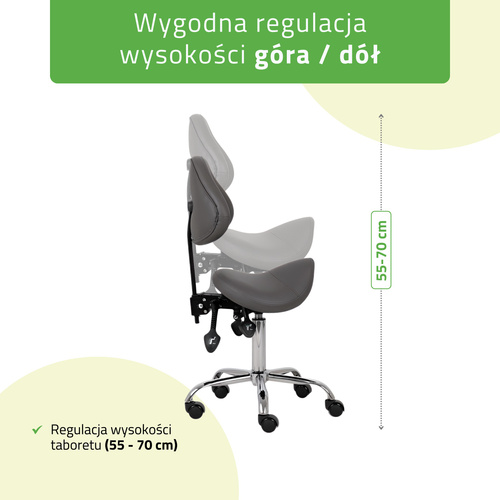 Taboret siodłowy Sola z oparciem – szary