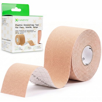 Tejp, taśma elastyczna do kinesiotapingu twarzy, 5cm×5m, beżowa, Face | Habys
