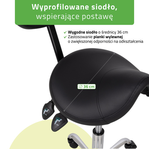 Taboret siodłowy Sola z oparciem – czarny