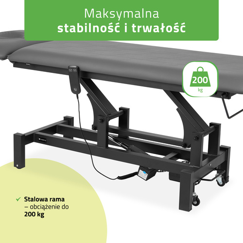 Stół rehabilitacyjny, do masażu, elektryczny Fortis 2 Ergo - pilot ręczny, szaro czarny