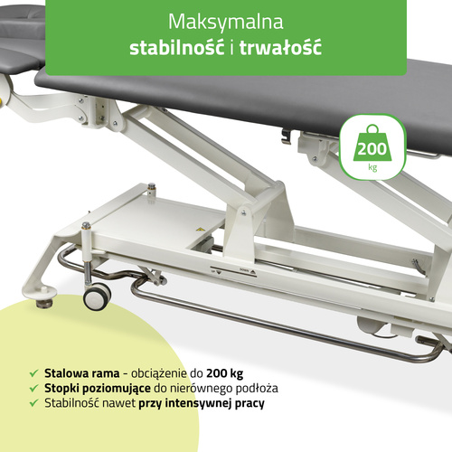 Stół rehabilitacyjny, do masażu, elektryczny Evero V4 Ergo - rama sterująca, szaro biały | 3 lata gwarancji
