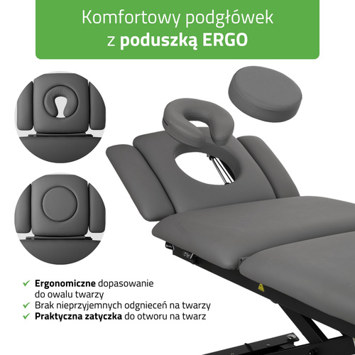 Stół rehabilitacyjny, do masażu, elektryczny Evero Cross X5 Ergo – rama sterująca, szaro czarny