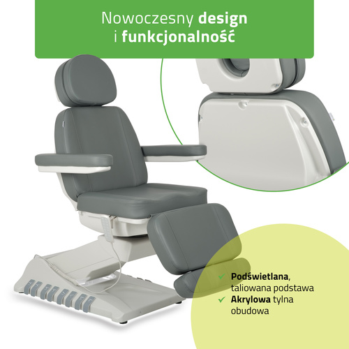Fotel kosmetyczny z regulacja elektryczną Luxoria PRO 5, Ash Grey - 4 silniki | 3 lata gwarancji