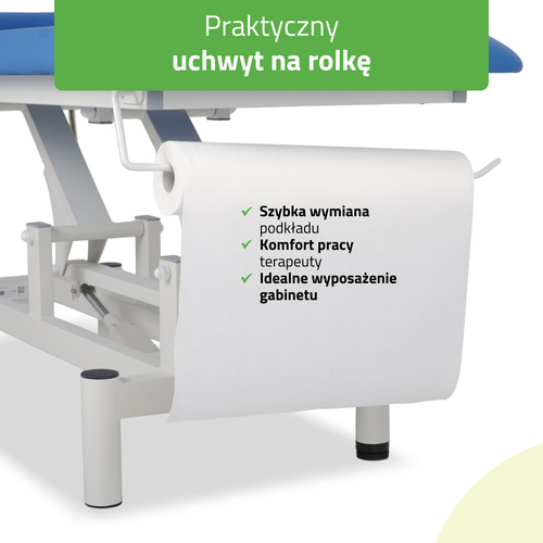 Stół rehabilitacyjny, do masażu elektryczny Optima – pilot ręczny, niebiesko biały