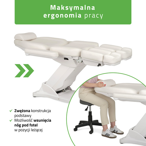 Fotel kosmetyczny z regulacją elektryczną Elara PRO 6P, biały - 2 silniki
