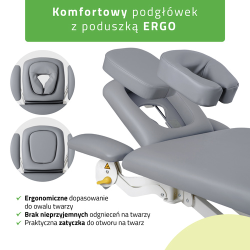 Stół rehabilitacyjny, do masażu, elektryczny Proxima V4 Ergo. Zestaw z pistoletem do masażu, wałkiem rehabilitacyjnym i podkładem flizelinowym