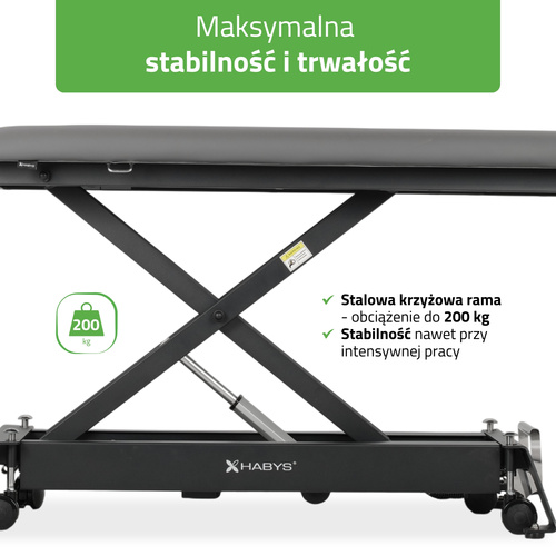 Stół rehabilitacyjny, do masażu, elektryczny Evero Cross X4 Ergo – pilot ręczny, szaro czarny