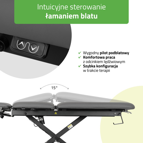 Stół rehabilitacyjny, do masażu, elektryczny Evero Cross X5 Ergo – rama sterująca, szaro czarny