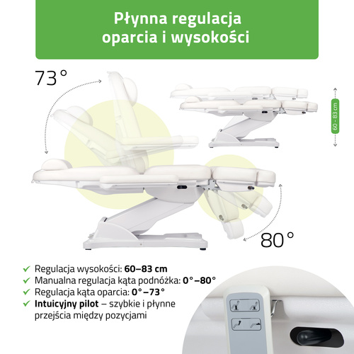 Fotel kosmetyczny z regulacją elektryczną Elara PRO 6P, biały - 2 silniki