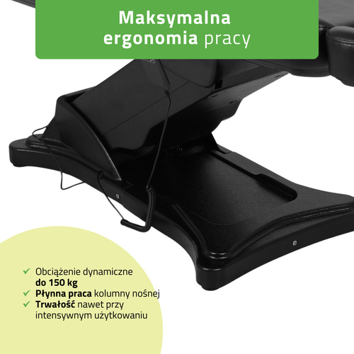 Fotel kosmetyczny z regulacją elektryczną Elara PRO 4, czarny - 3 silniki