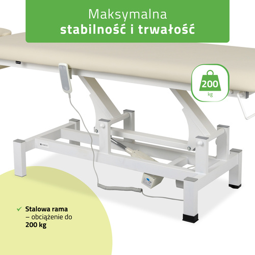 Stół rehabilitacyjny, do masażu, elektryczny Fortis 1 - pilot ręczny, beżowo biały