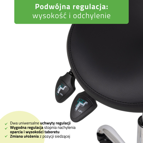 Taboret siodłowy Sola z oparciem – czarny