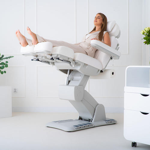 Evia Lift P White - elektryczny fotel podologiczny, kołyska, podgrzewanie , niezależne podnóżki | 3 lata gwarancji