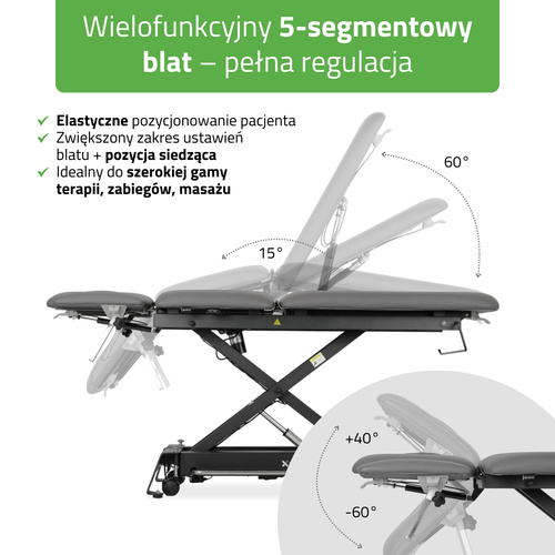 Stół rehabilitacyjny, do masażu, elektryczny Evero Cross X5 Ergo – rama sterująca, szaro czarny
