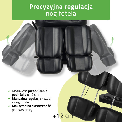 Fotel kosmetyczny z regulacją elektryczną Elara PRO 6P, czarny - 2 silniki