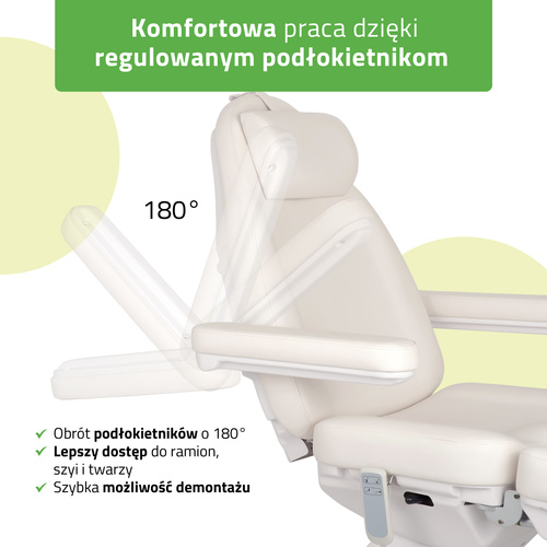 Fotel kosmetyczny z regulacją elektryczną Elara PRO 6P, biały - 2 silniki