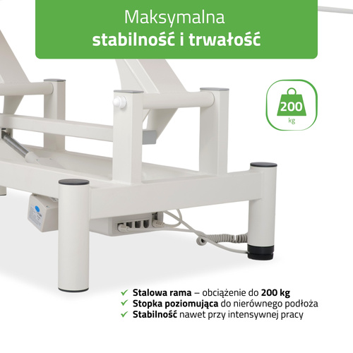 Stół rehabilitacyjny, do masażu elektryczny Optima – pilot ręczny, niebiesko biały