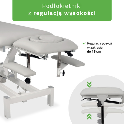 Stół rehabilitacyjny, do masażu, elektryczny Fortis 4 Ergo - pilot ręczny, szaro biały